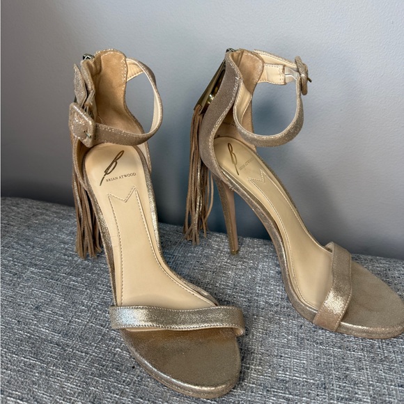 Brian Atwood B Tosca Fringe tassel gold heel sandal 7 - Picture 5 of 15